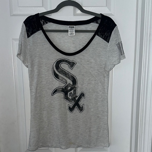 PINK Victoria's Secret Tops - PINK Victoria’s Secret Gray and Black White Sox Graphic Tee